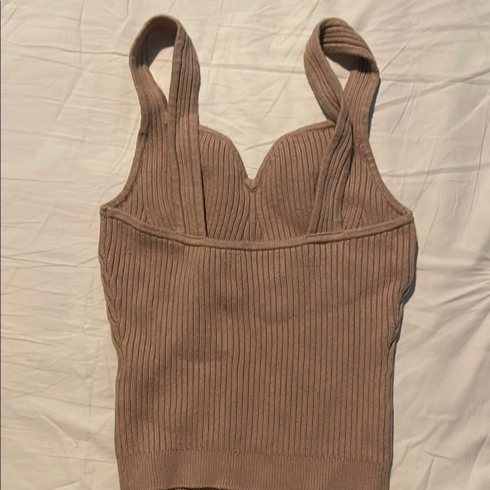 Women's Tan Ribbed Knit Top - Picture 3 of 5